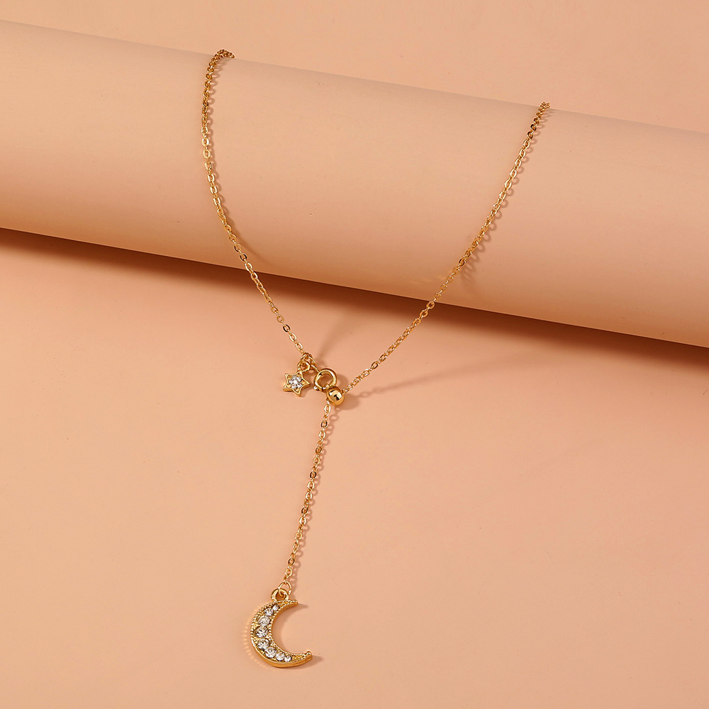 kreative zugknopf mode diamant stern halbmond legierung halskette weiblichpicture3