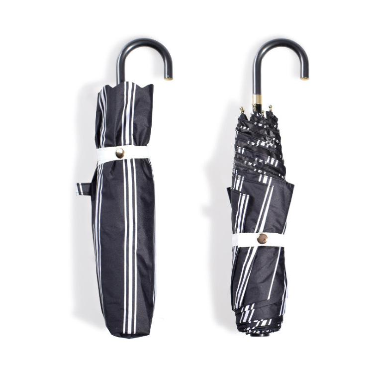 日系弯柄折叠伞格子便携黑胶遮阳防晒雨伞森系晴雨两用伞批发logo