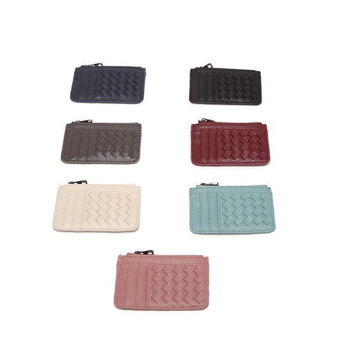 New Zipper Women's Zero Wallet Korean Style Woven Multi-Card Slot Business Card Case ID Card Holder Keychain Small Wallet