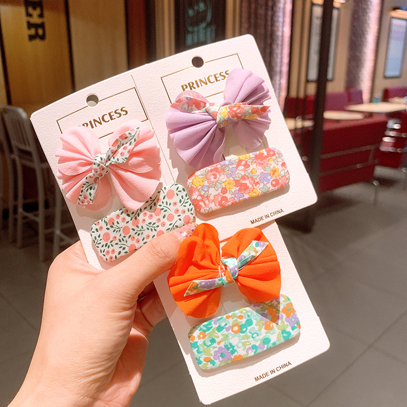 Korean  New Floral Bow Color Children's Princess Bb Clip Bangs Clip  Set display picture 5