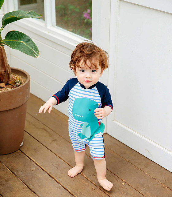 Maillot De Bain 1 Pièce Bébé Garçon - Imprimé Requin, Manches Courtes, UV 50+