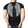 夏季新款潮男士T恤欧美风亮片刺绣天使之翼短袖翅膀T恤 支持代发