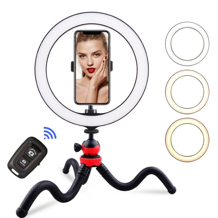 Pulpo trípode Luz de relleno en vivo 10 pulgadas celebridad de Internet soporte de teléfono móvil de escritorio LED belleza y rejuvenecimiento de la piel anillo de luz