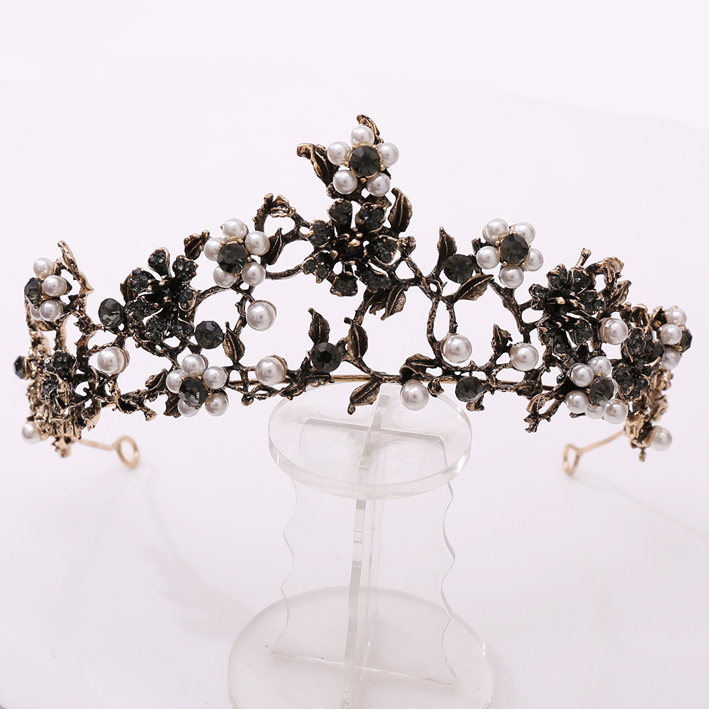 Retro Flower Alloy Inlay Artificial Gemstones Artificial Pearls Crown 1 Piece display picture 5