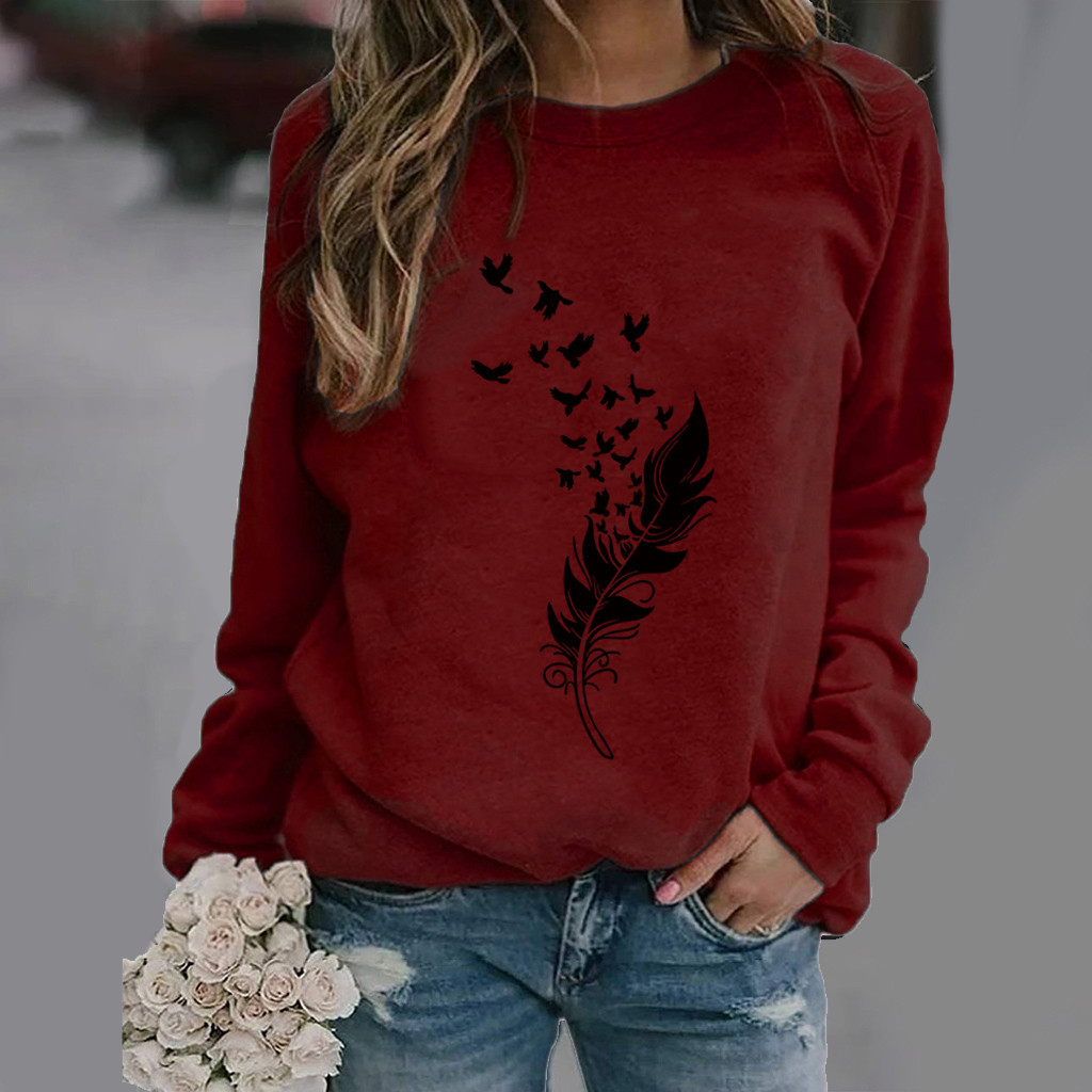 224g Weight Long Sleeve Sleeve Length Women's Hoodie Long Sleeve Hoodies & Sweatshirts Printing Casual Feather Bird