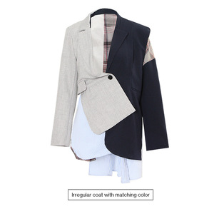 Irregular cut color contrast splicing long sleeve coat