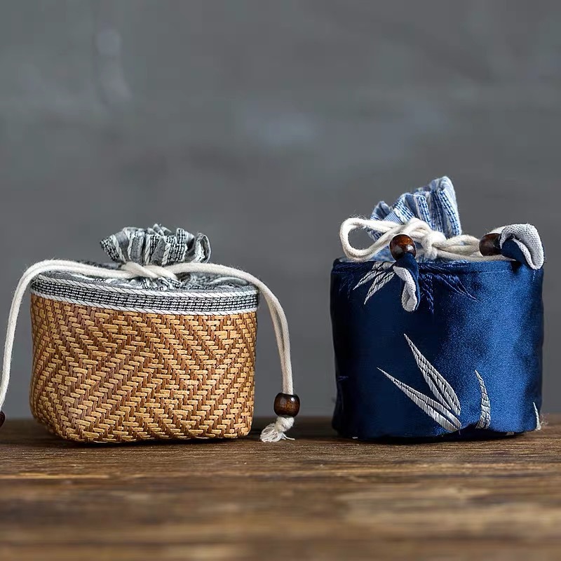 Juego de té de Kung Fu portátil traje de viaje bolsa de tela de lino de algodón juego de té bolsa de almacenamiento una olla dos tazas bolsa de tela té