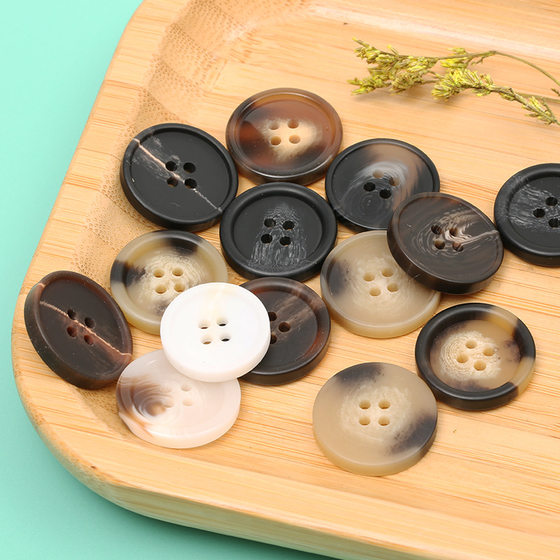 Resin pattern four-eye button black coffee flower woolen large trench coat button resin trench coat suit button manufacturer in stock