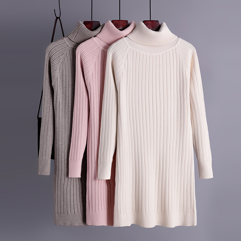 Women's Sweater Dress Simple Style Turtleneck Long Sleeve Solid Color Knee-length Daily display picture 1