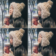 秋冬季毛線帽女韓版可愛毛球護耳雷鋒帽冬天保暖兔毛針織帽子潮