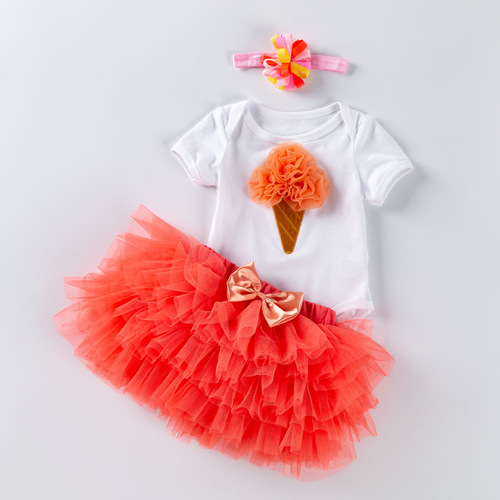 girl cotton cartoon short sleeve Khaki orange 6-layer Skirt Set Festival Baby birthday party dresses girl cotton cartoon short sleeve Khaki orange 6-layer Skirt Set Festival Baby birthday party dresses