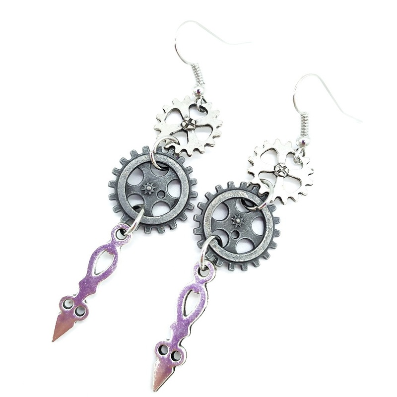 Retro Old Industrial Age Mixed Color Gear Pointer Steampunk Earrings