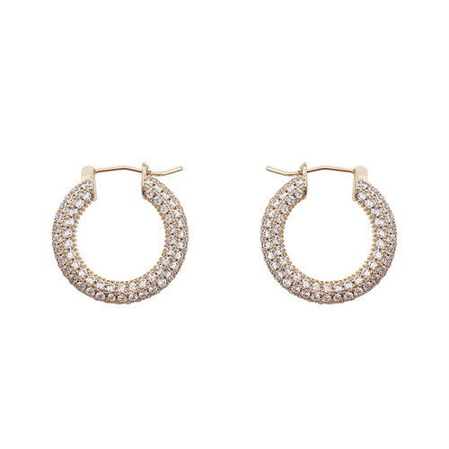 Niche design micro-inlaid zircon geometric hoop earrings temperament ins cool style earrings personalized fashionable earrings