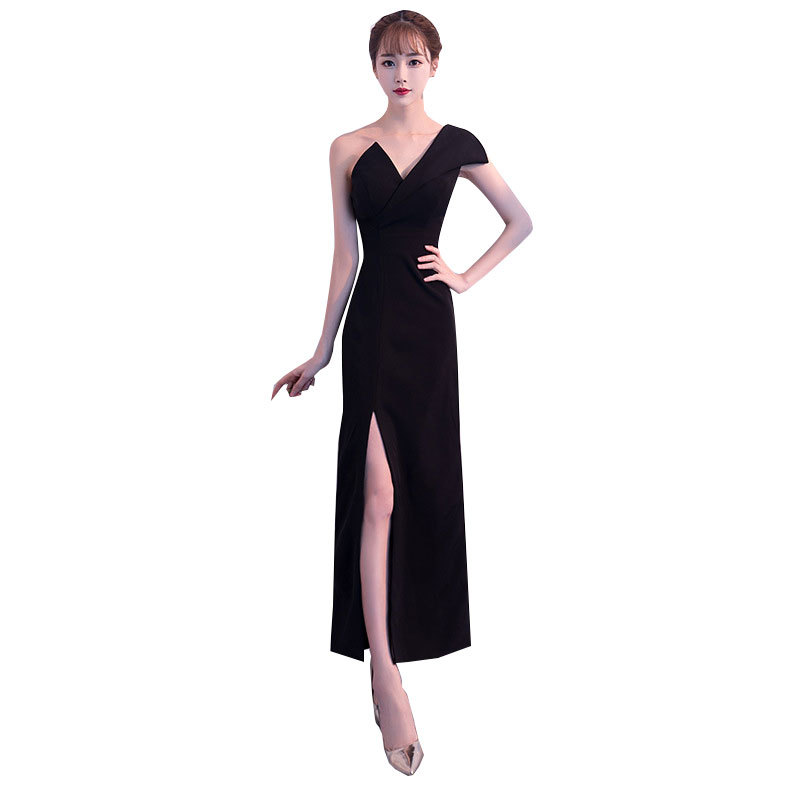Vestido de noche para mujer, modelo 2026, elegante, adelgazante, sexy, negro, largo, para eventos sociales y reuniones anuales de empresa