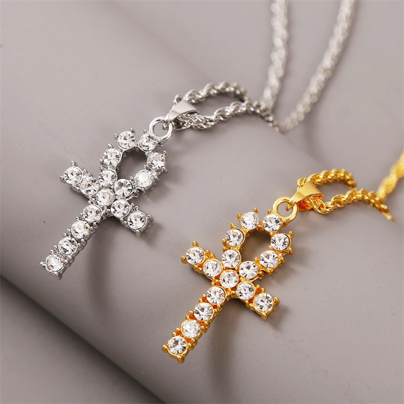 exaggerated hip hop cross necklace creative hip-hop rhinestone pendant jewelry wholesale nihaojewelr