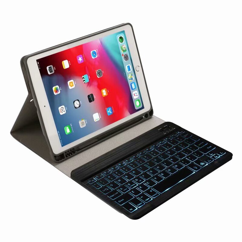 Suitable for ipadmini2 3 4 5 Split Alloy Seven-color Backlight Bluetooth Keyboard Mini Pen Nest Leather Case Keyboard