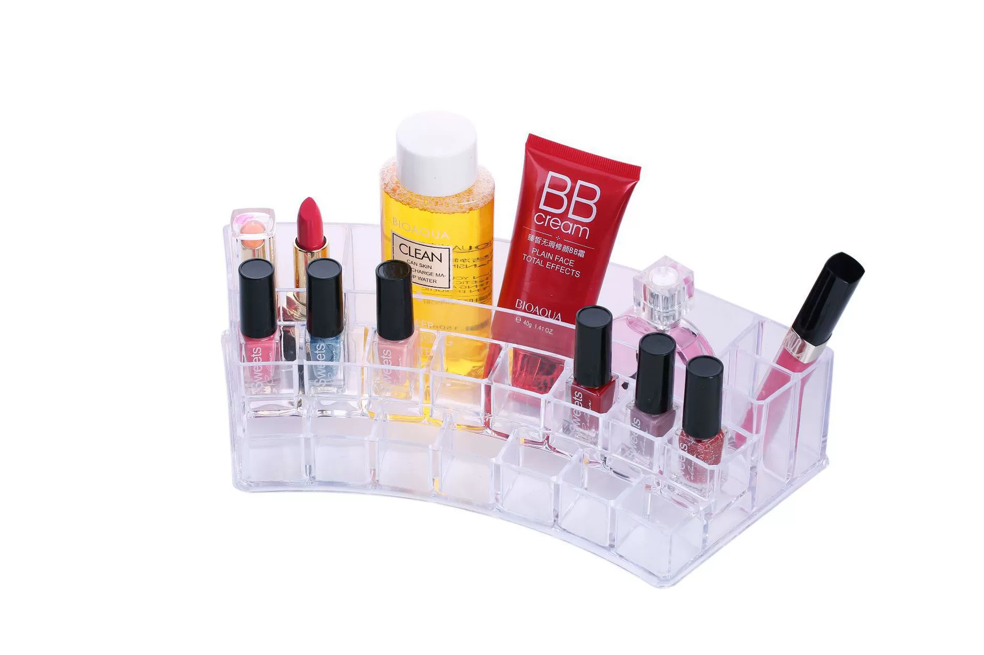 Lipstick, universal stand, storage box, makeup primer, eyebrow pencil