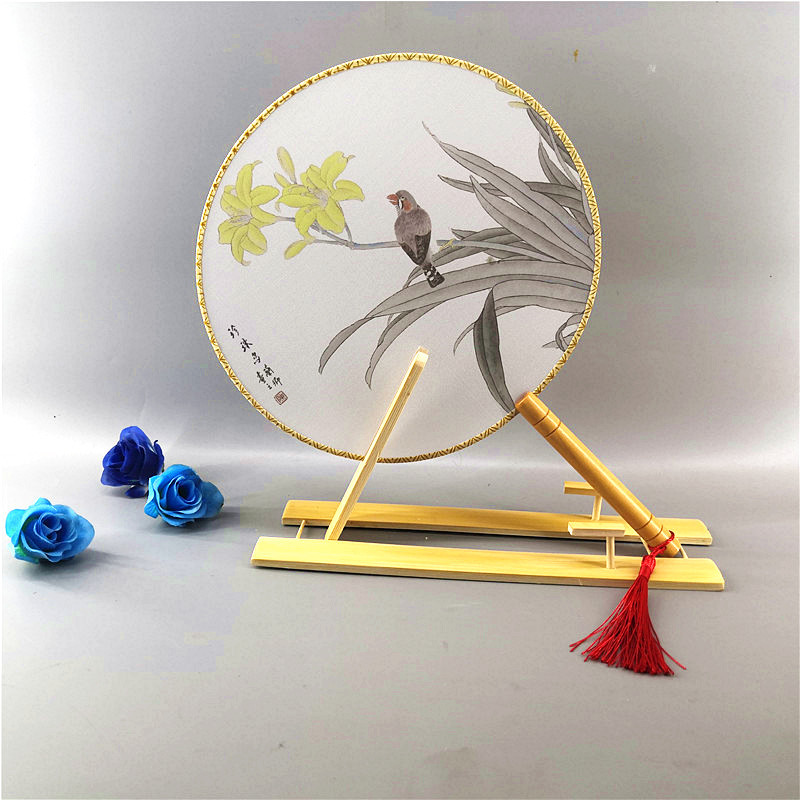 新款半透中式大气简约宫扇 仿真丝半透古风中国风舞蹈走秀T台团扇|ru