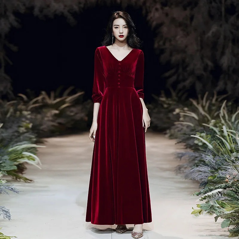 敬酒服大码胖mm秋冬款显瘦晚礼服女2020新款金丝绒高贵冬季