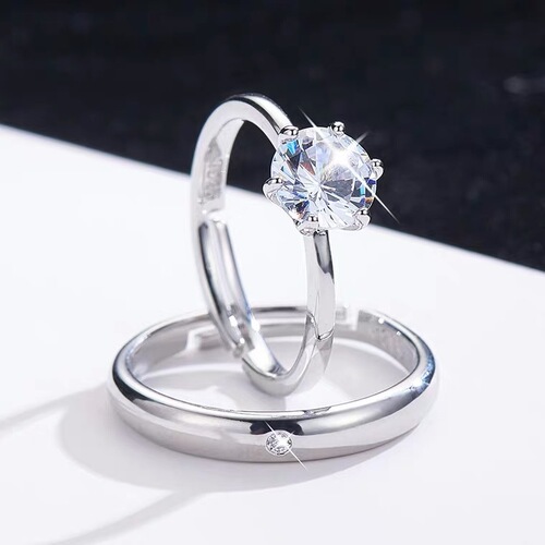 Couple's silver-plated ring female open mouth Korean version men's and women's diamond rings fashionable women's hand jewelry manufacturer customization