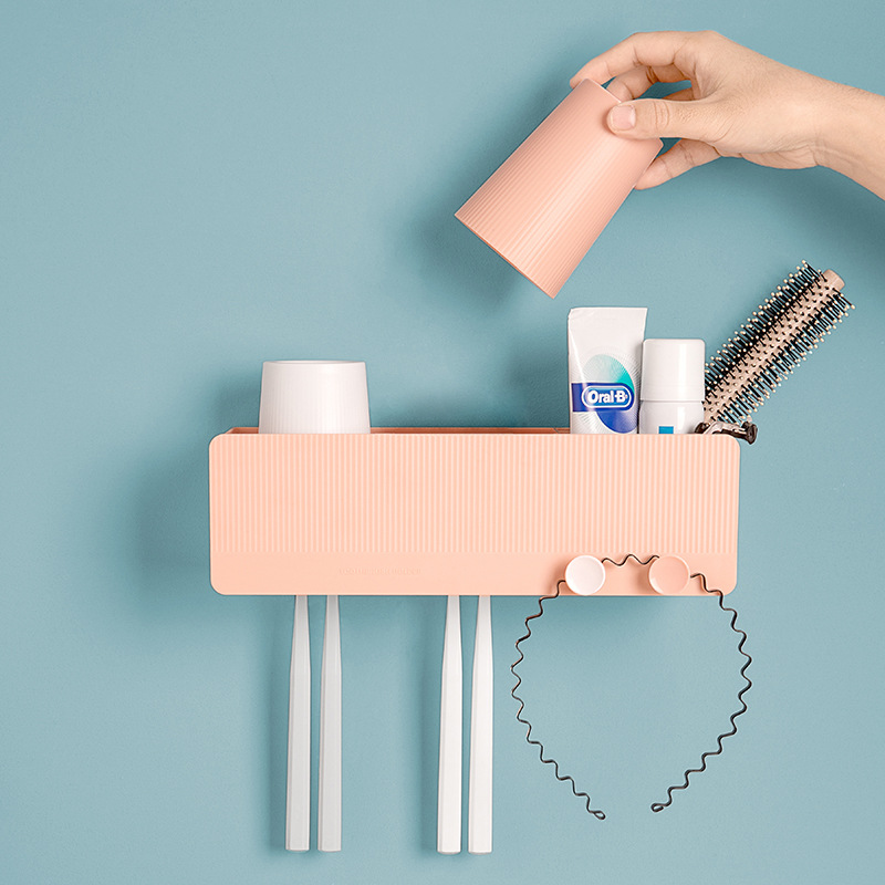 挂墙式卫生间牙刷架 免打孔牙膏牙刷杯置物架 吸壁挂式洗漱套装