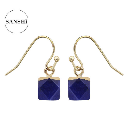 Cross-border simple natural stone ultra-small earrings jade material gold-plated head cut square handmade earrings square ear hook accessories
