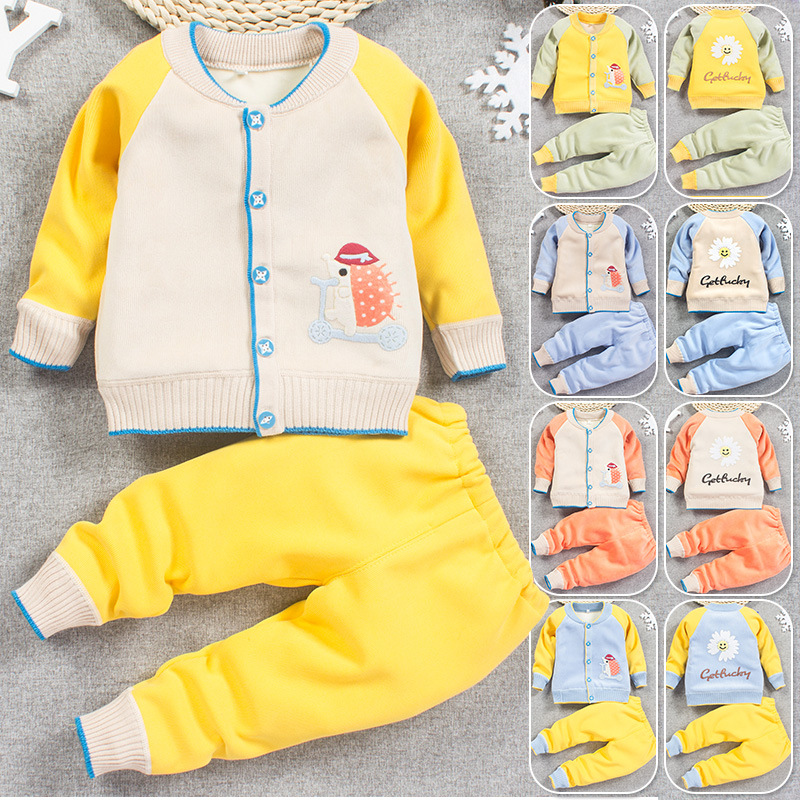 Children's clothing 2020 Autumn and winter new pattern Cartoon children suit Infants Plush keep warm Cardigan girl Sweater suit
