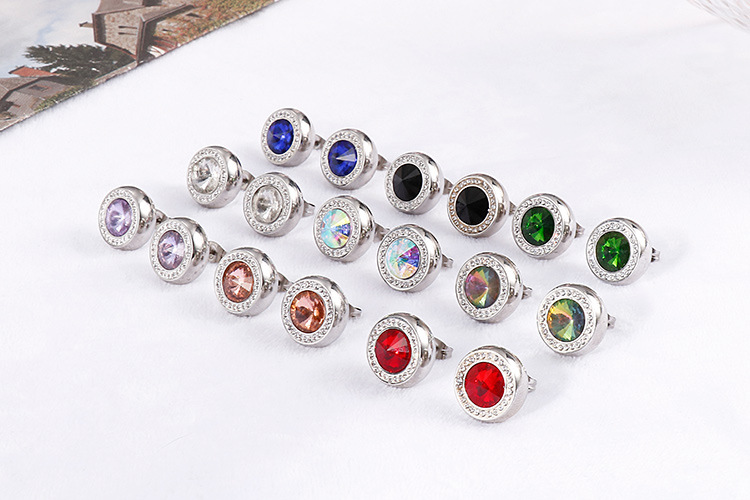 new fashion golden crystal glass diamonds earrings necklace stainless steel set wholesale nihaojewel