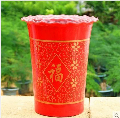 Очень большой цветочный горшок Утолщенный искусственный керамический пластиковый цветочный горшок Большой зеленый посадочный высокотрубный цветочный горшок Цветочный горшок Fortune Tree