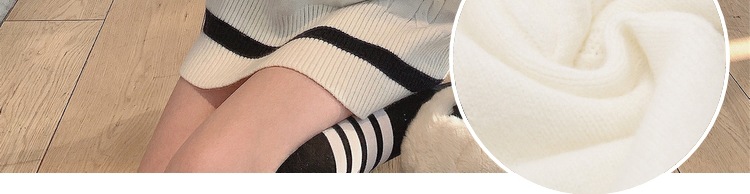 学院风V领套头毛衣女 韩版大码显瘦日系针织衫中长款刺绣拼色外套