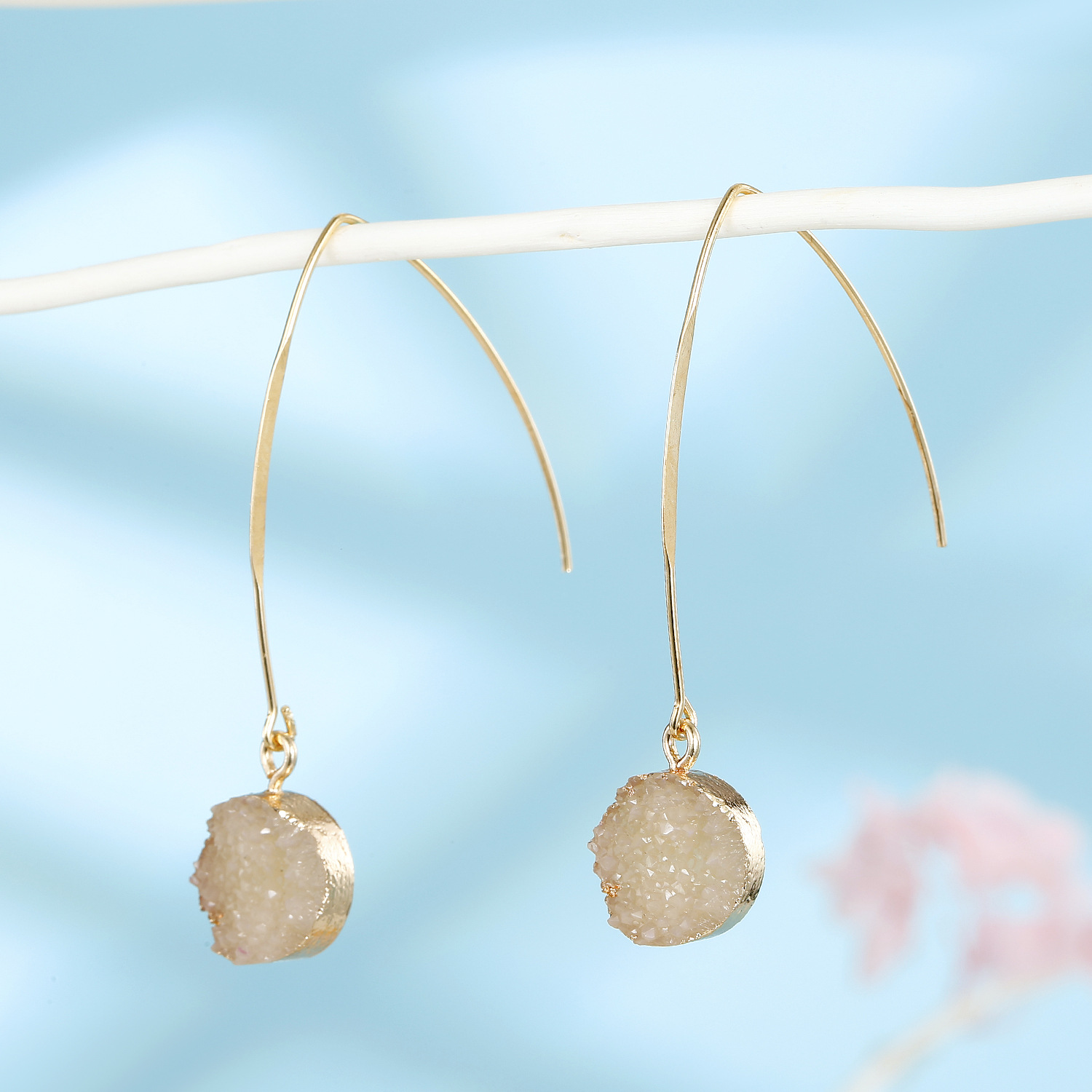 Jewelry Simple Earrings Imitation Natural Stone Earrings Round Small Crystal Bud Resin Earrings display picture 5