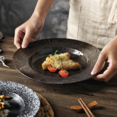 日式湯菜盤陶瓷深盤 酒店裝菜陶瓷寬邊盤子 餐廳大碼圓形碗盤餐具