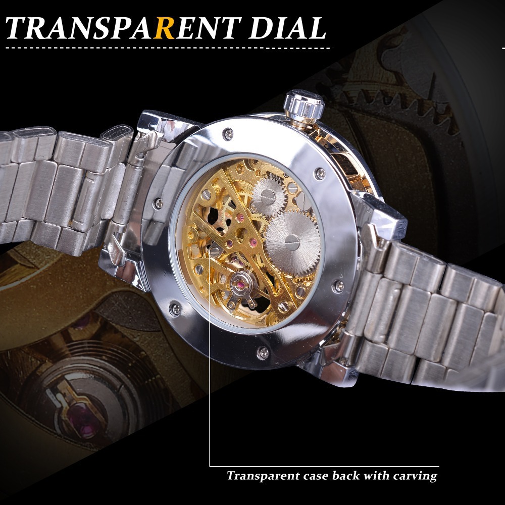 Forsining Watch Men's Fashion Casual Classic Popular Hollow Rhinestone Manual Mechanical Watch_voghion.com