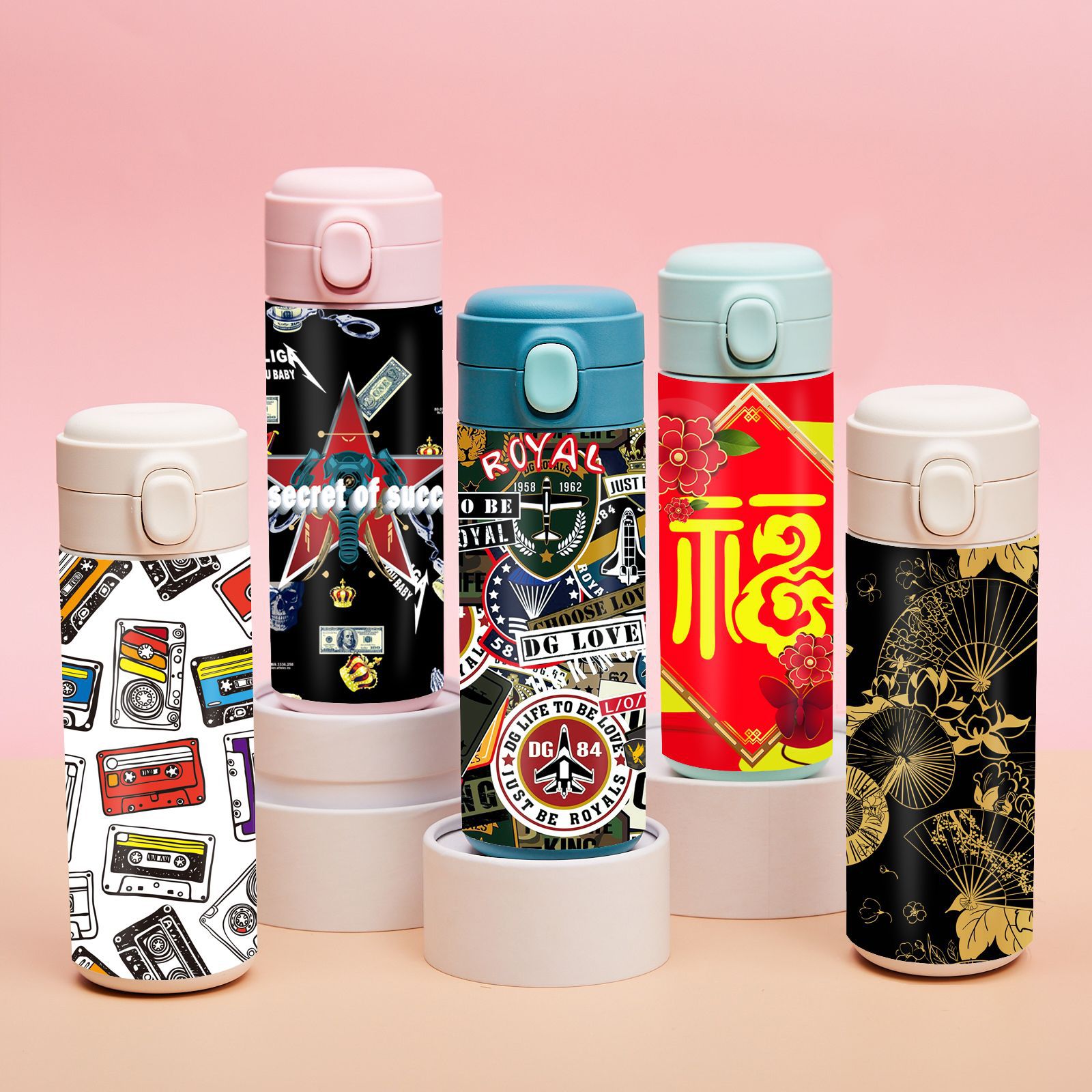 创意不锈钢豌豆保温杯定制彩图UV印刷 男女便携弹跳杯随手水杯子