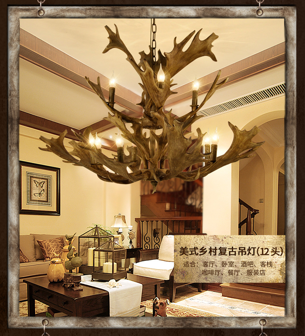鹿角灯美式田园创意复古吊灯北欧简约客厅餐厅酒吧树枝蜡烛吊灯-阿里巴巴