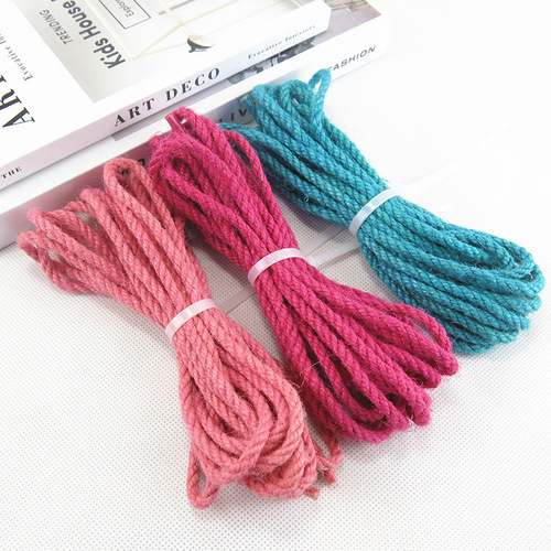 Factory Direct Supply 5mm Colorful Woven Jute Rope Creative Retro Handmade DIY Photo Wall Decoration Rope, Multiple Colors Available