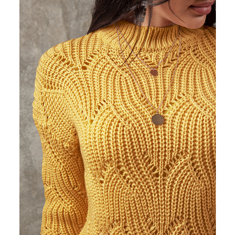 round neck solid color hollow knit sweater   NSSA26479