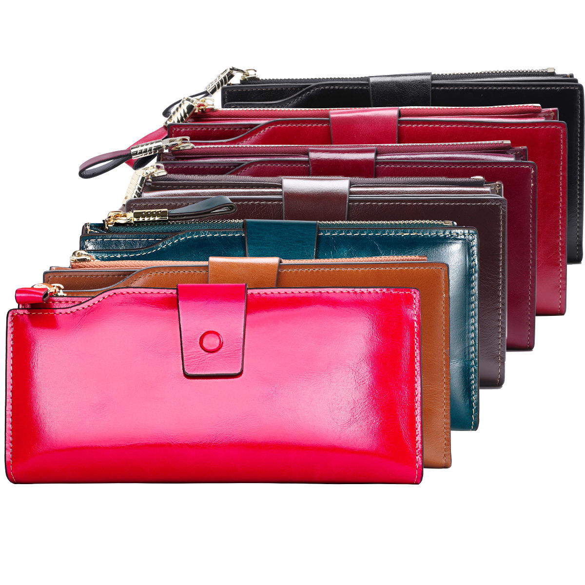 2019 Oil wax anti magnetic RFID long genuine leather wallet for fashionable top layer cowhide women's handbag_voghion.com