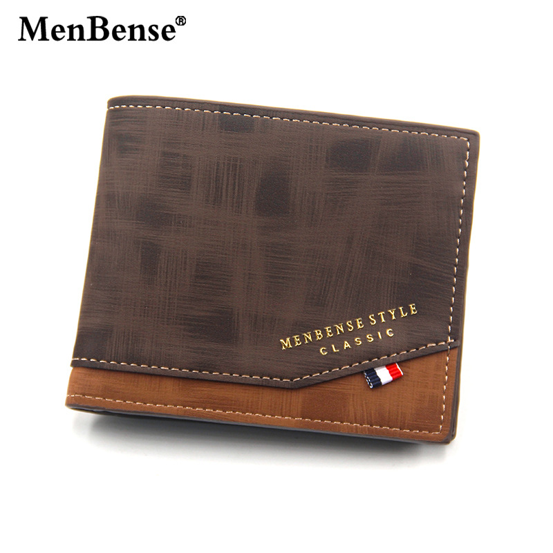 Menbense Korean version hinge bronzing printing men's wallet short matte multi card slot large capacity men's wallet