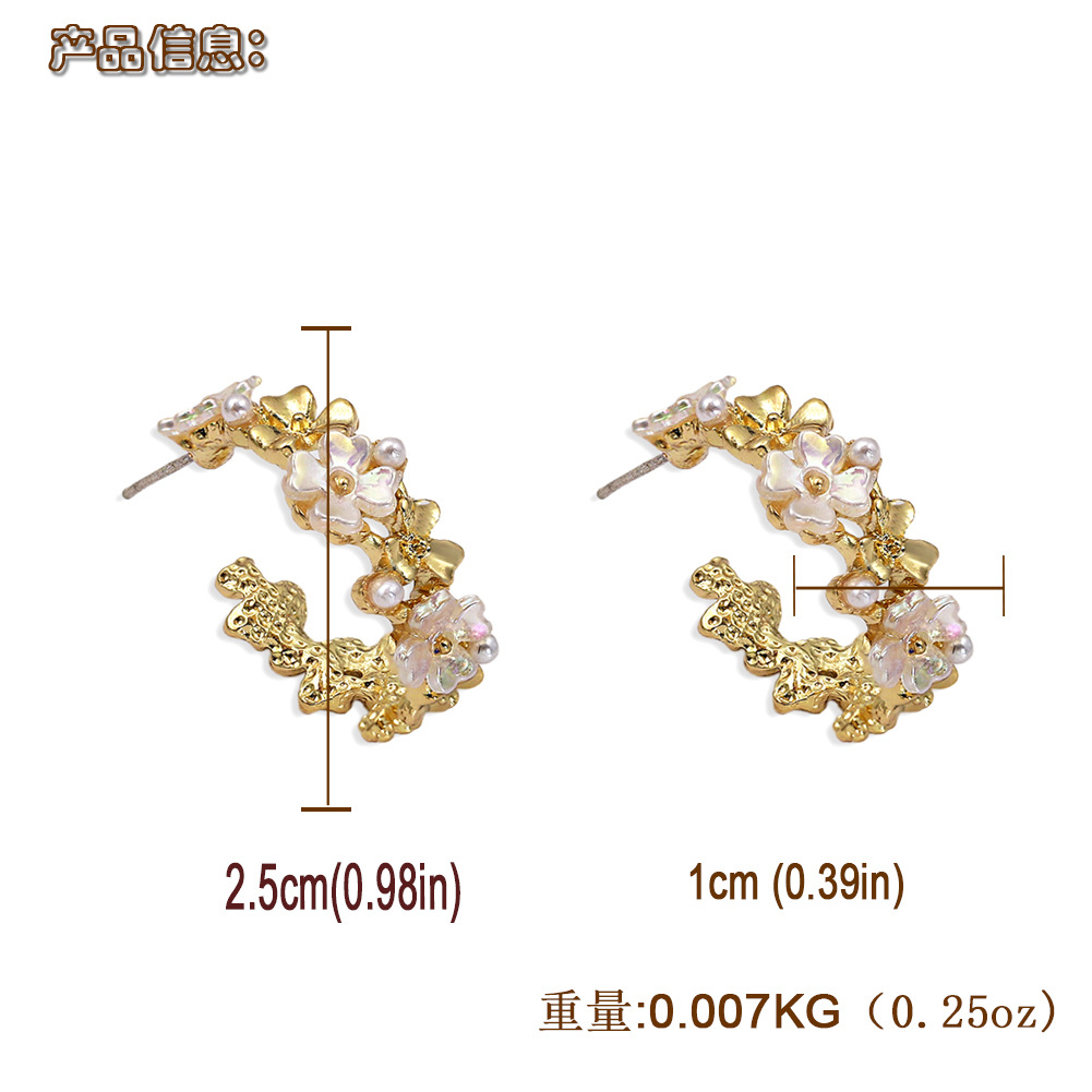 Pure White Pearl Inlaid Wavy Round Hollow Creative Fashion Earrings Wholesale display picture 2