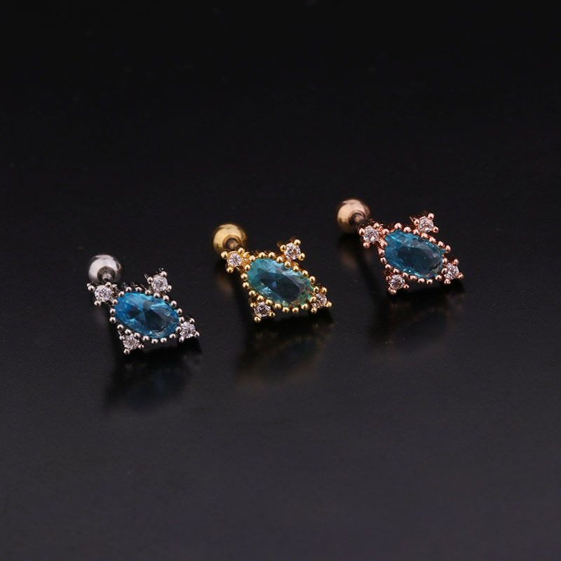Korean  new color round zircon ear bone nails stainless steel screw earrings