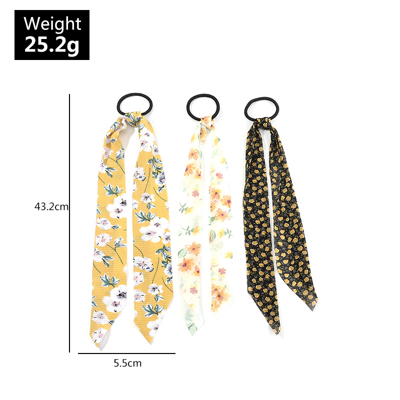 Fashion Chiffon Printing Small Flower Large Intestine Ring Streamer Head Rope Hair Scrunchies Set display picture 1