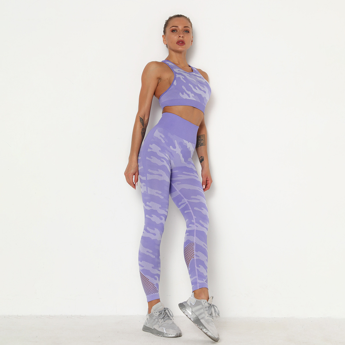 seamless knit camouflage yoga suit two-piece set NSLX9018