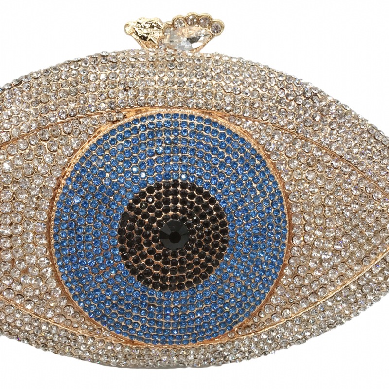 Túi clutch nữ đính kim cương kim loại rỗng cầm tay dự tiệc 19x4x10.5 cm — Màu xanh lam, Màu đen, Nền vàng kim cương trắng, Đế Vàng Kim Cương