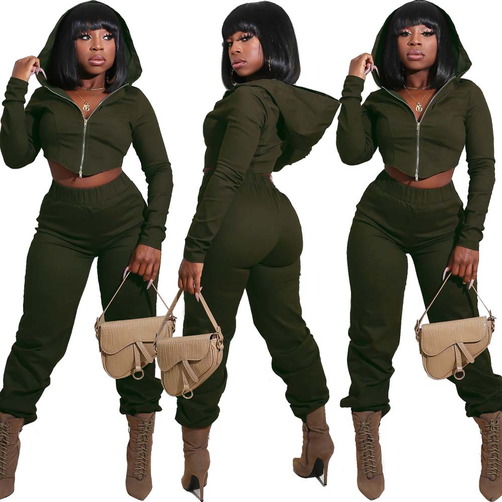 Sexy Long-Sleeved Hooded Top & Pants 2 Piece Set NSTYF97532