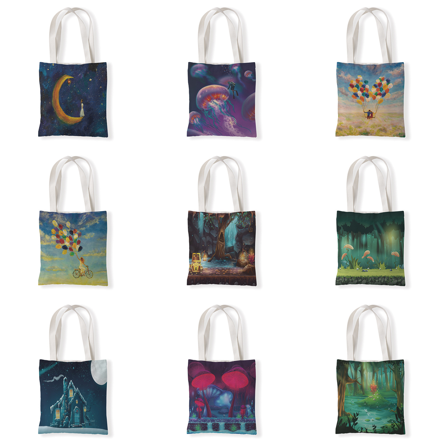 油画创意印花帆布袋休闲单肩袋手拎百搭包零钱袋环保购物袋