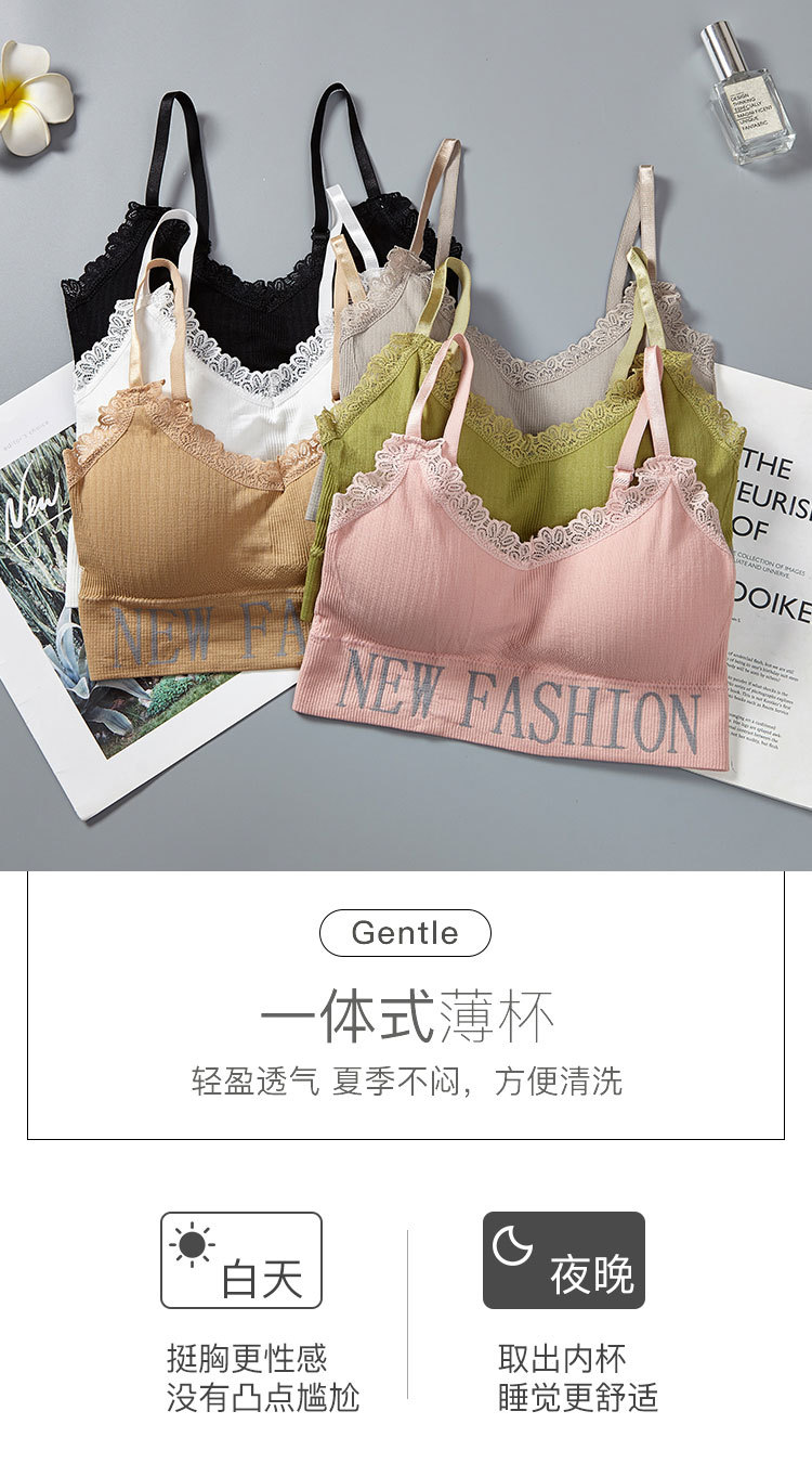 New fashion English letter lace adjustable shoulder strap beautiful back wrap chest wear yoga gathering strap chest cushion underwear for women detail image 4