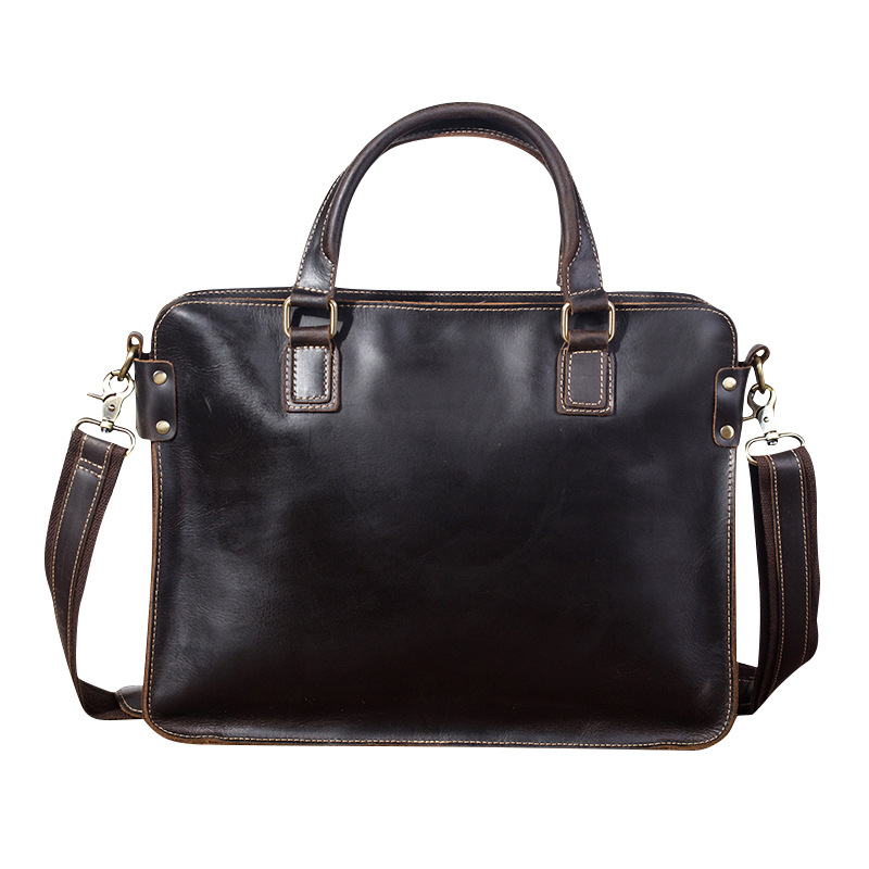 头层牛皮男士手提包复古疯马皮13寸公文包休闲包风格邮差包6914