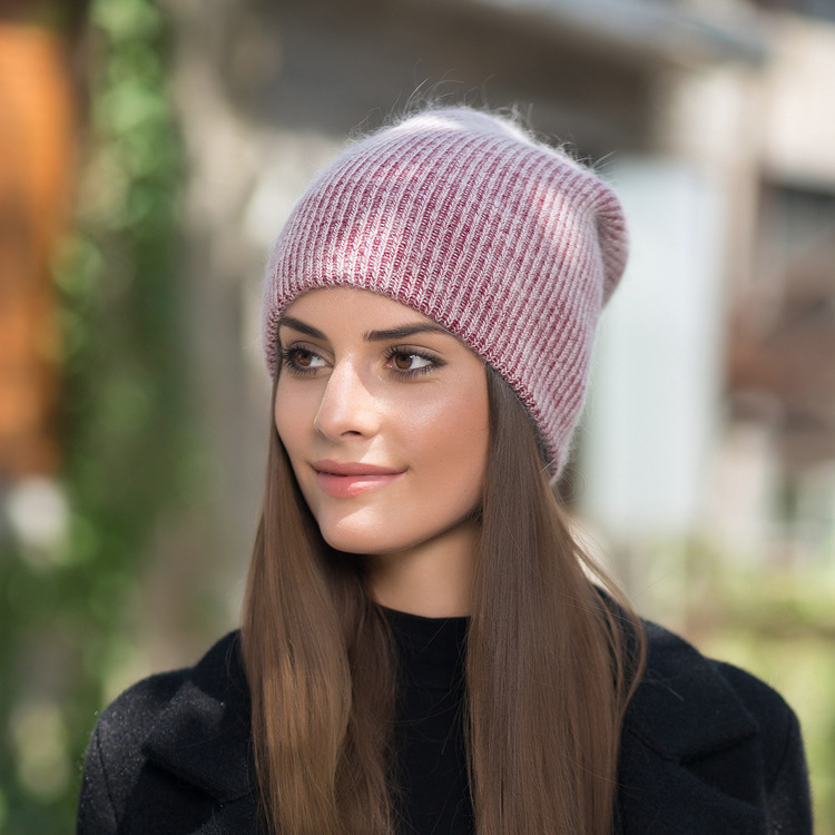 Knitted Beanie Hat For Women Warm Angora Wool Winter Hat Thickened_voghion.com