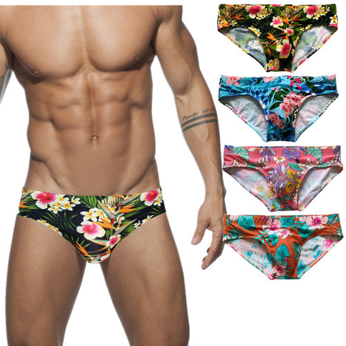 Men's swimming trunks triangle printed swimming trunks European and American low-waist sexy cup swimming trunks hot spring beach swimming shorts